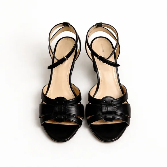 Coach Size 7.5B Black Leather Ankle Strap Block Heels - Picture 2 of 10